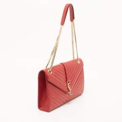 Saint Laurent Red Matelassé Leather Large Monogram Envelope Shoulder Bag