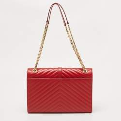 Saint Laurent Red Matelassé Leather Large Monogram Envelope Shoulder Bag