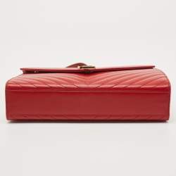 Saint Laurent Red Matelassé Leather Large Monogram Envelope Shoulder Bag