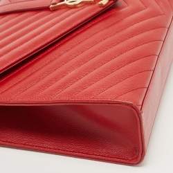 Saint Laurent Red Matelassé Leather Large Monogram Envelope Shoulder Bag