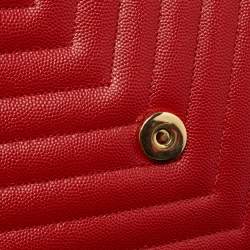 Saint Laurent Red Matelassé Leather Large Monogram Envelope Shoulder Bag