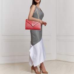 Saint Laurent Red Matelassé Leather Large Monogram Envelope Shoulder Bag