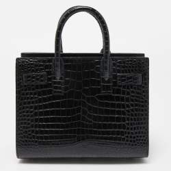 Saint Laurent Black Croc Embossed Leather Nano Classic Sac De Jour Tote