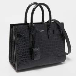 Saint Laurent Black Croc Embossed Leather Nano Classic Sac De Jour Tote