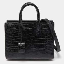 Saint Laurent Black Croc Embossed Leather Nano Classic Sac De Jour Tote