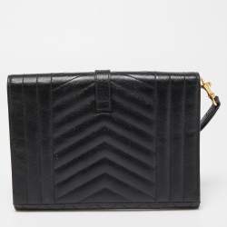 مملوكة مسبقًا Saint Laurent Black Leather Envelope Flap Wristlet Clutch 