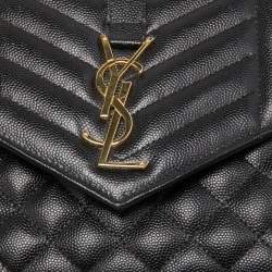 مملوكة مسبقًا Saint Laurent Black Leather Envelope Flap Wristlet Clutch 