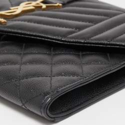 Saint Laurent Black Leather Envelope Flap Wristlet Clutch 