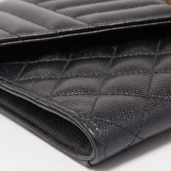 Saint Laurent Black Leather Envelope Flap Wristlet Clutch 