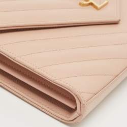 Saint Laurent Old Rose Matelassé Leather Cassandre Wallet on Chain