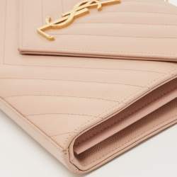 Saint Laurent Old Rose Matelassé Leather Cassandre Wallet on Chain