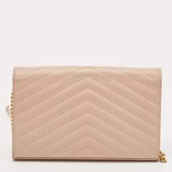 Saint Laurent Old Rose Matelassé Leather Cassandre Wallet on Chain