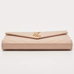 Saint Laurent Old Rose Matelassé Leather Cassandre Wallet on Chain