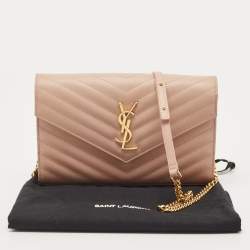 Saint Laurent Old Rose Matelassé Leather Cassandre Wallet on Chain