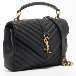 Saint Laurent Black Matelasse Leather Medium College Top Handle Bag