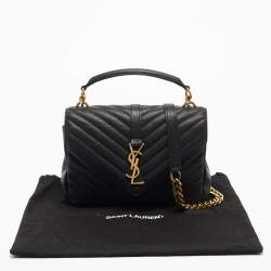 Saint Laurent Black Matelasse Leather Medium College Top Handle Bag