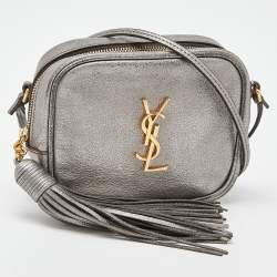 Pre Owned Saint Laurent Silver Leather Blogger Crossbody Bag