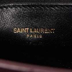 Pre Owned Saint Laurent Burgundy Leather Small Monogram Cabas Bag