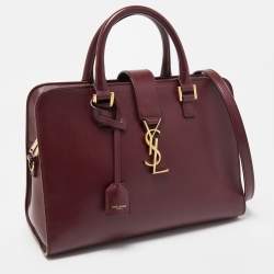 Pre Owned Saint Laurent Burgundy Leather Small Monogram Cabas Bag