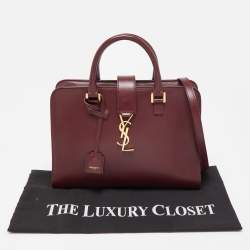 Pre Owned Saint Laurent Burgundy Leather Small Monogram Cabas Bag