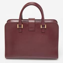 Pre Owned Saint Laurent Burgundy Leather Small Monogram Cabas Bag