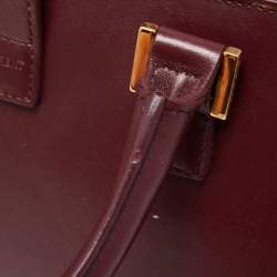Pre Owned Saint Laurent Burgundy Leather Small Monogram Cabas Bag