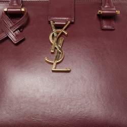 Pre Owned Saint Laurent Burgundy Leather Small Monogram Cabas Bag