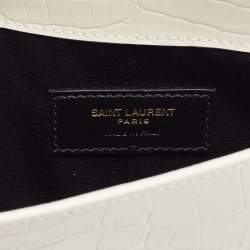 Pre Owned Saint Laurent Ivory Croc Embossed Leather Medium Uptown Pouch