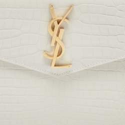 Pre Owned Saint Laurent Ivory Croc Embossed Leather Medium Uptown Pouch
