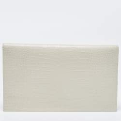 Pre Owned Saint Laurent Ivory Croc Embossed Leather Medium Uptown Pouch