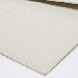 Pre Owned Saint Laurent Ivory Croc Embossed Leather Medium Uptown Pouch