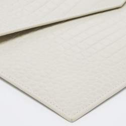 Pre Owned Saint Laurent Ivory Croc Embossed Leather Medium Uptown Pouch