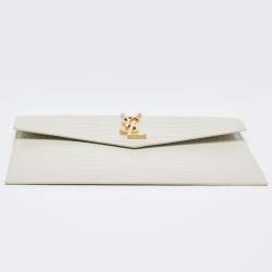 Pre Owned Saint Laurent Ivory Croc Embossed Leather Medium Uptown Pouch