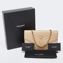 Saint Laurent Beige Matelasse Leather Monogram Envelope Wallet on Chain