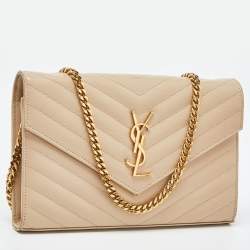 Saint Laurent Beige Matelasse Leather Monogram Envelope Wallet on Chain