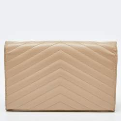 Saint Laurent Beige Matelasse Leather Monogram Envelope Wallet on Chain