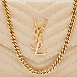Saint Laurent Beige Matelasse Leather Monogram Envelope Wallet on Chain