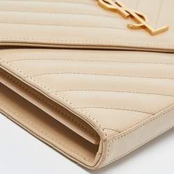 Saint Laurent Beige Matelasse Leather Monogram Envelope Wallet on Chain