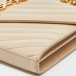 Saint Laurent Beige Matelasse Leather Monogram Envelope Wallet on Chain