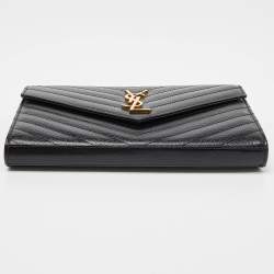 Saint Laurent Black Matelasse Leather Monogram Envelope Wallet on Chain