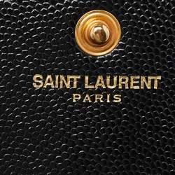 Saint Laurent Black Matelasse Leather Monogram Envelope Wallet on Chain
