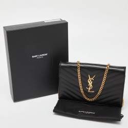 Saint Laurent Black Matelasse Leather Monogram Envelope Wallet on Chain