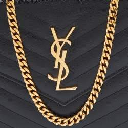 Saint Laurent Black Matelasse Leather Monogram Envelope Wallet on Chain