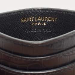 Saint Laurent Black Croc Embossed Leather Monogram Card Holder