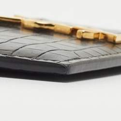 Saint Laurent Black Croc Embossed Leather Monogram Card Holder
