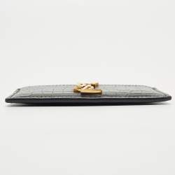 Saint Laurent Black Croc Embossed Leather Monogram Card Holder