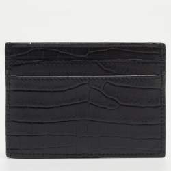 Saint Laurent Black Croc Embossed Leather Monogram Card Holder