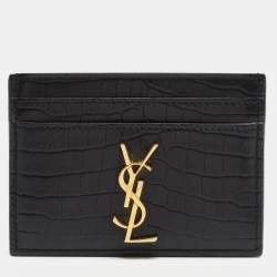 Ysl card holder black best sale and gold