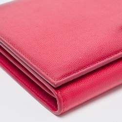 Saint Laurent Fuchsia Textured Patent Leather Classic Wallet on Chain