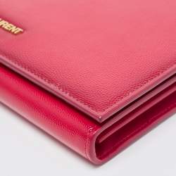 Saint Laurent Fuchsia Textured Patent Leather Classic Wallet on Chain